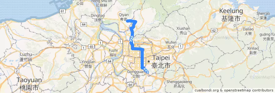 Mapa del recorrido 臺北市 敦化幹線 麟光新村-榮總 (往程) de la línea  en Taipei.