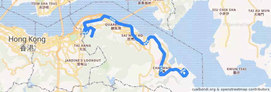 Mapa del recorrido 新巴81S線 NWFB 81S (富欣花園 Harmony Garden → 寶馬山 Braemar Hill) de la línea  en 東區 Eastern District.
