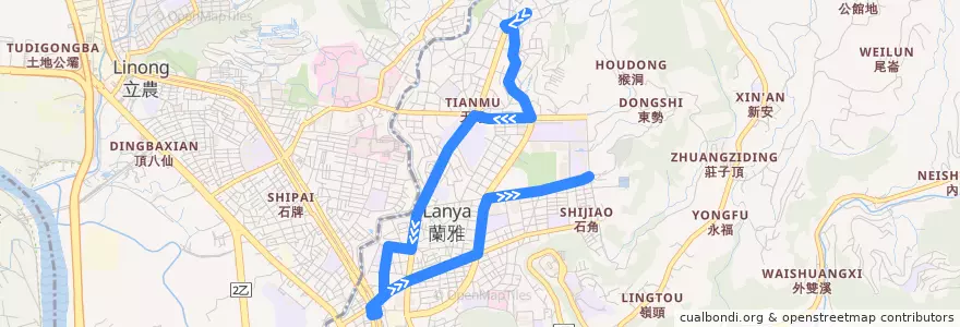 Mapa del recorrido 臺北市 市民小巴11 天母-捷運芝山站 (返程) de la línea  en 士林區.