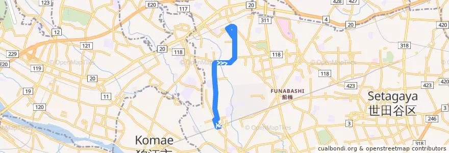 Mapa del recorrido 祖師谷線 de la línea  en 世田谷区.