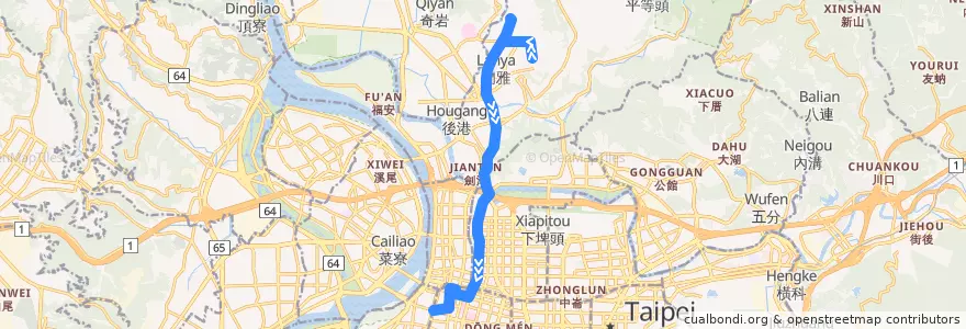 Mapa del recorrido 臺北市 中山幹線 天母-衡陽路 (往程) de la línea  en 臺北市.
