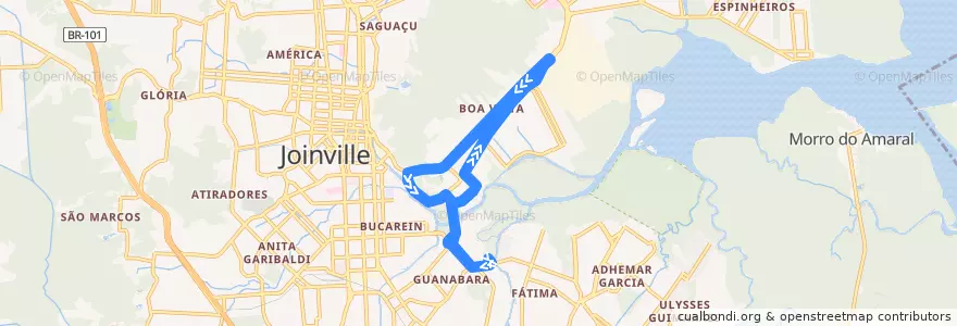 Mapa del recorrido Guanabara/Tupy de la línea  en ジョインヴィレ.