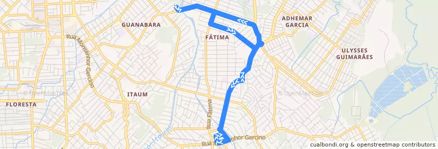 Mapa del recorrido Itaum/Guanabara via Agulhas Negras de la línea  en Joinville.
