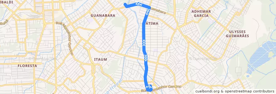 Mapa del recorrido Itaum/Guanabara via Fátima de la línea  en Joinville.