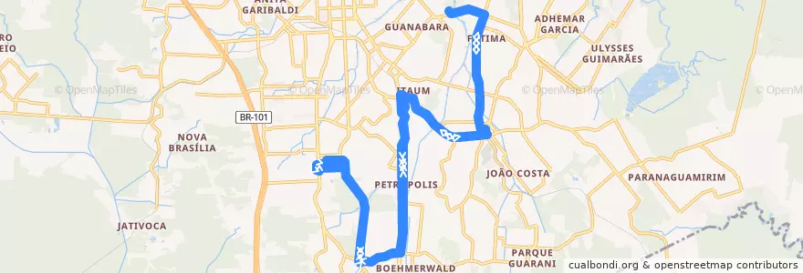 Mapa del recorrido Sul/Guanabara via Itaum de la línea  en Joinville.