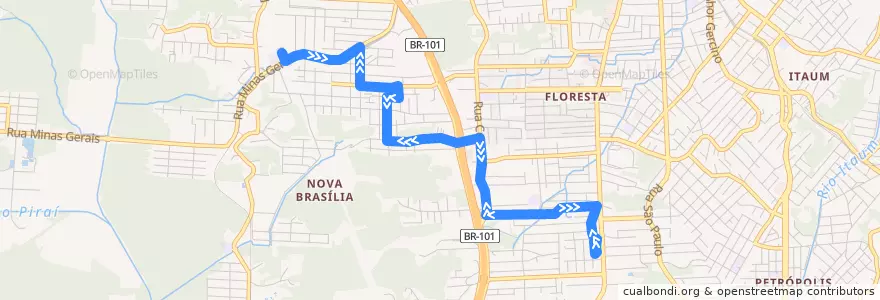 Mapa del recorrido Sul/Nova Brasília de la línea  en ジョインヴィレ.