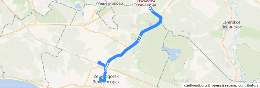 Mapa del recorrido Автобус № 415Ш: жилгородок => Зеленогорск, вокзал de la línea  en Зеленогорск.