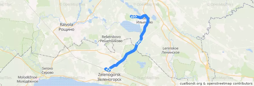 Mapa del recorrido Автобус № 552: дом - музей В. И. Ленина => Зеленогорск, вокзал de la línea  en Ленинградская область.