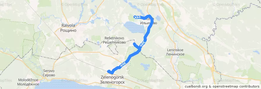 Mapa del recorrido Автобус № 552А: дом - музей В. И.Ленина => Зеленогорск, вокзал de la línea  en Ленинградская область.