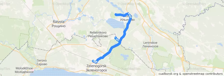 Mapa del recorrido Автобус № 552А: Зеленогорск, вокзал => дом - музей В. И. Ленина de la línea  en Oblast Leningrad.