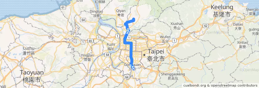 Mapa del recorrido 臺北市 280 天母-公館 (返程) de la línea  en Taipei.
