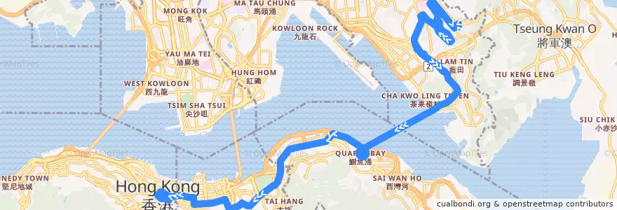 Mapa del recorrido Bus 601 (Po Tat Estate - Admiralty (East)) de la línea  en 新界 New Territories.