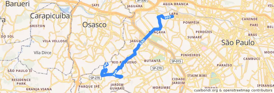 Mapa del recorrido 748A-10: Jardim D'Abril -> Lapa de la línea  en São Paulo.