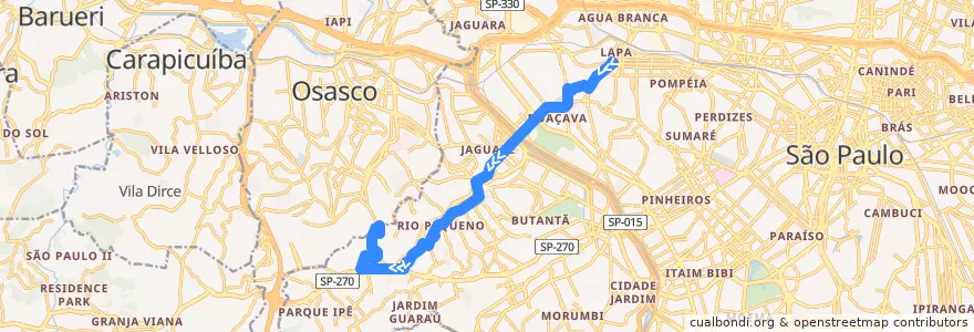 Mapa del recorrido 748A-10: Lapa -> Jardim D'Abril de la línea  en San Pablo.