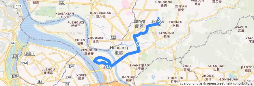 Mapa del recorrido 臺北市 紅15 天母-社子 (往程) de la línea  en 士林區.