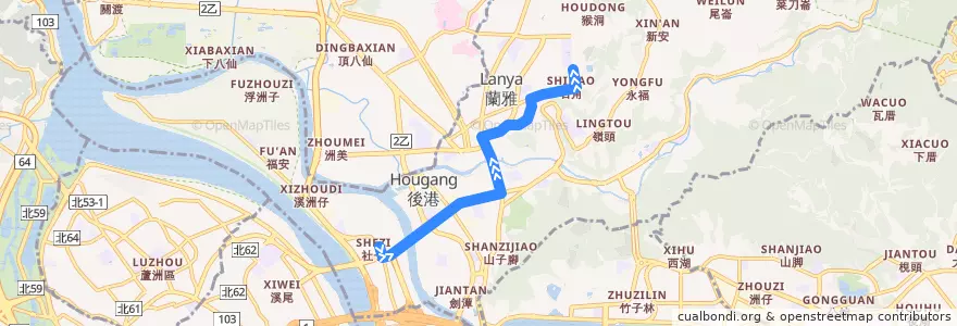 Mapa del recorrido 臺北市 紅15 天母-社子 (返程) de la línea  en 士林區.