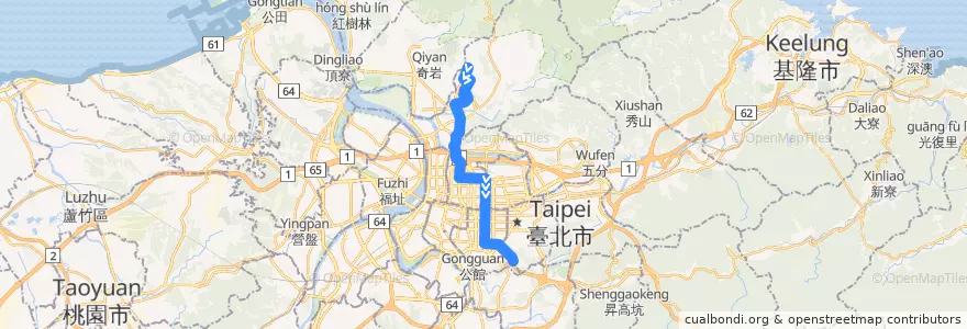 Mapa del recorrido 臺北市 685 麟光新村-天母 (返程) de la línea  en Taipei.