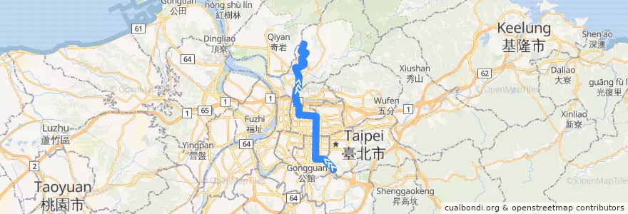 Mapa del recorrido 臺北市 685 麟光新村-天母 (往程) de la línea  en Taipei.