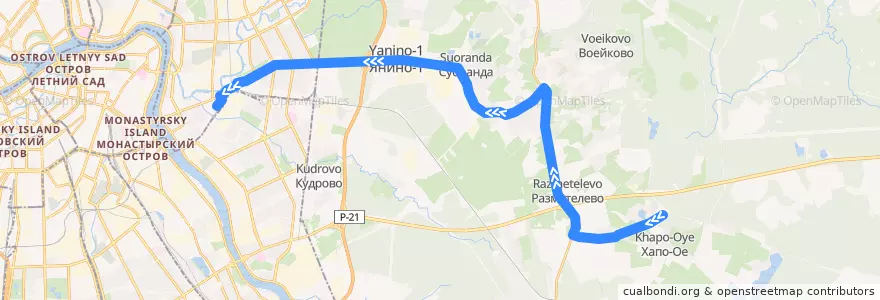 Mapa del recorrido Автобус № 429: станция метро "Ладожская" => Озерки de la línea  en Ленинградская область.