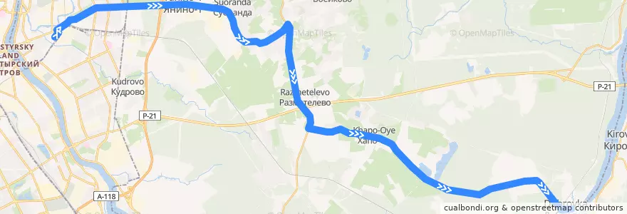 Mapa del recorrido Автобус № 453: станция метро "Ладожская" => Невская Дубровка de la línea  en Vsevolozhsky District.