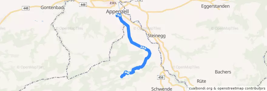 Mapa del recorrido Publicar Appenzell 193, Appenzell => Sonnenhalb de la línea  en Schwende.