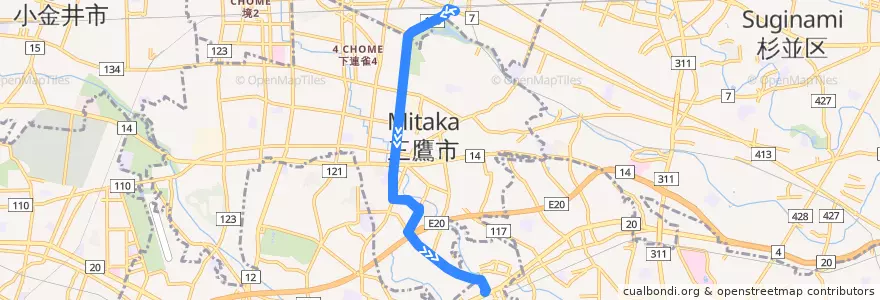 Mapa del recorrido Bus 吉03 吉祥寺駅 -> 仙川 de la línea  en Tokio.