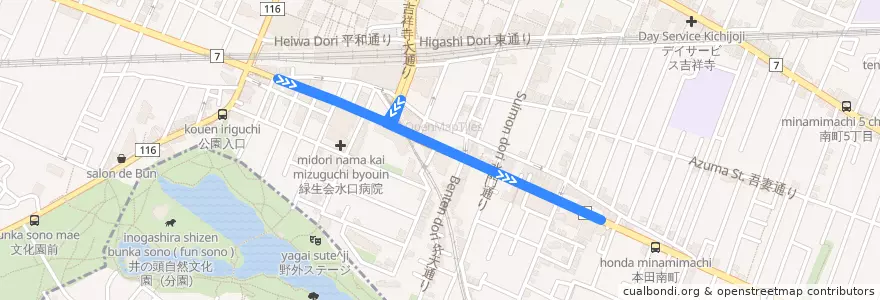 Mapa del recorrido 吉祥寺駅～吉祥寺営業所 de la línea  en 武蔵野市.