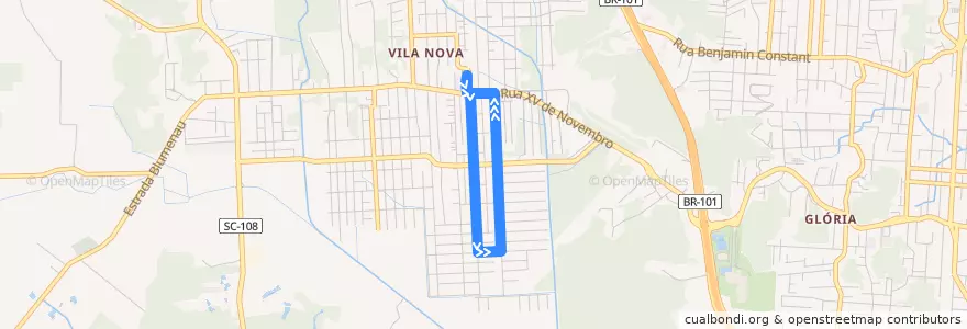 Mapa del recorrido Bento T. da Rocha de la línea  en Joinville.
