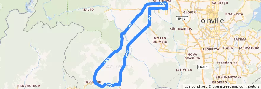 Mapa del recorrido Circular Oeste via Estrada Blumenau de la línea  en Joinville.