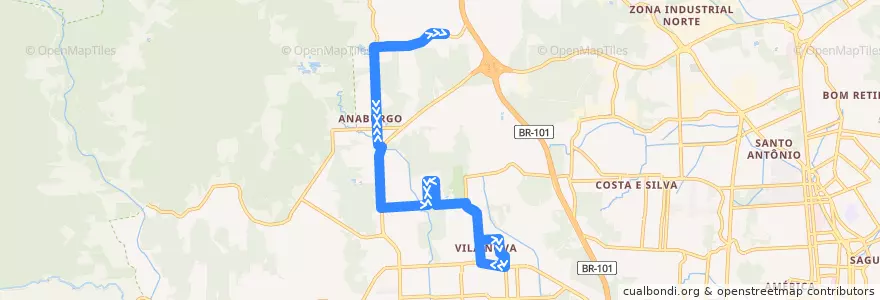 Mapa del recorrido Estrada Anaburgo (Bororós) de la línea  en Joinville.