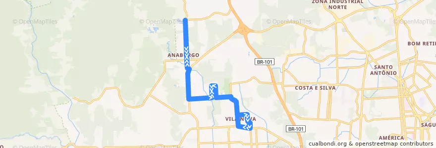Mapa del recorrido Estrada Anaburgo de la línea  en Joinville.