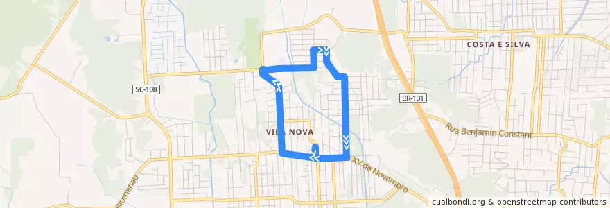Mapa del recorrido João Miers de la línea  en Joinville.