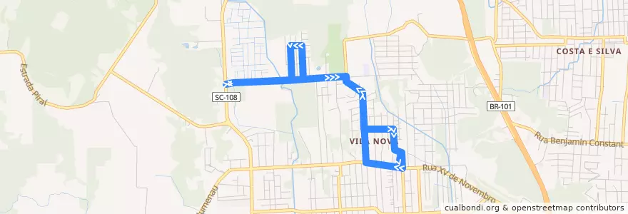 Mapa del recorrido Paulo Schneider de la línea  en Joinville.