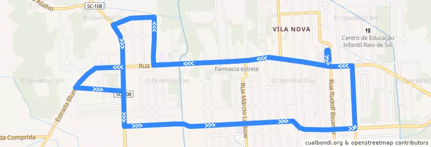 Mapa del recorrido Vila Nova de la línea  en Joinville.
