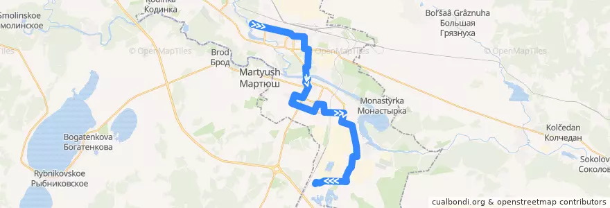 Mapa del recorrido Автобус 4: Городская больница №7 – п. Силикатный de la línea  en городской округ Каменск-Уральский.
