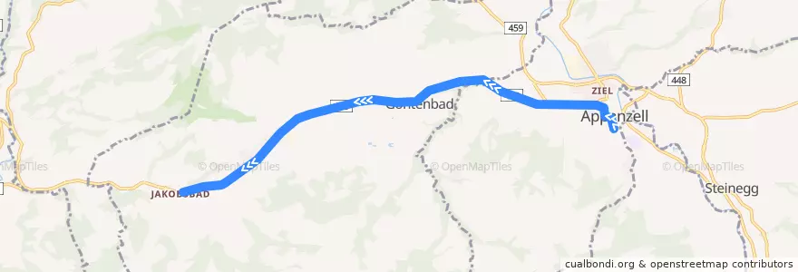 Mapa del recorrido Publicar Appenzell 193, Appenzell => Jakobsbad de la línea  en Appenzell Rhodes-Intérieures.