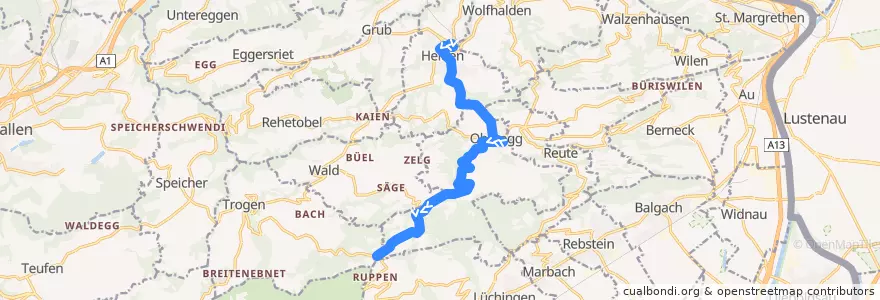 Mapa del recorrido Bus 228: Heiden => Oberegg AI => Landmark de la línea  en Sankt Gallen.