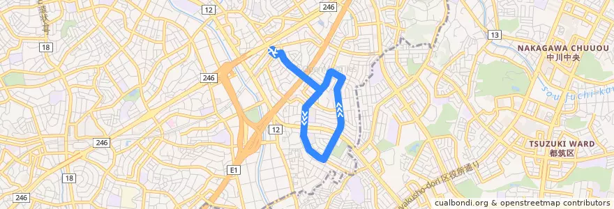 Mapa del recorrido 市が尾循環線 de la línea  en 青葉区.