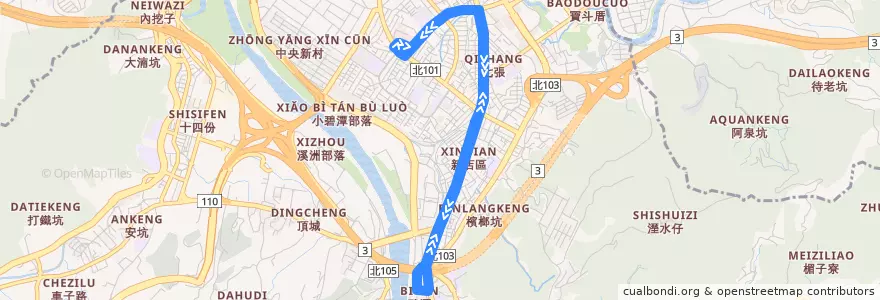 Mapa del recorrido 耕莘醫院捷運免費接駁專車 de la línea  en Xindian.