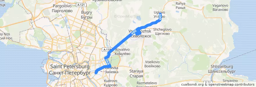 Mapa del recorrido Автобус № 462: Углово => станция метро "Ладожская" de la línea  en Ленинградская область.
