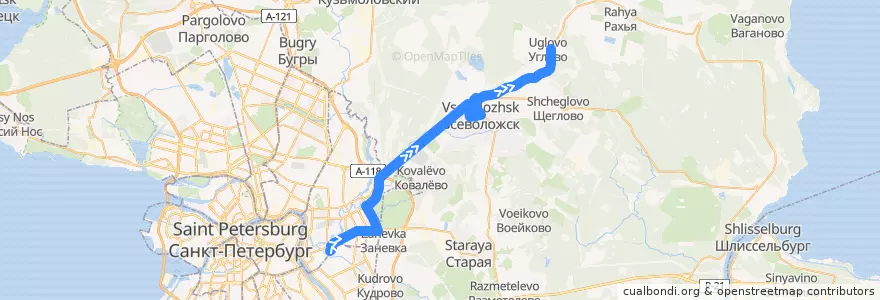 Mapa del recorrido Автобус № 462: станция метро "Ладожская" => Углово de la línea  en Oblast' di Leningrado.
