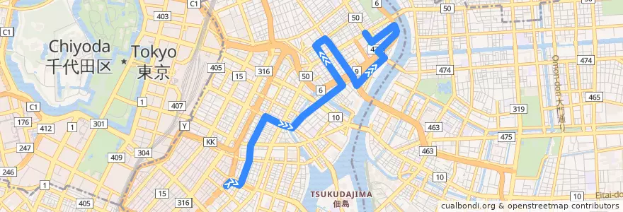 Mapa del recorrido 江戸バス (北循環) de la línea  en Tokio.