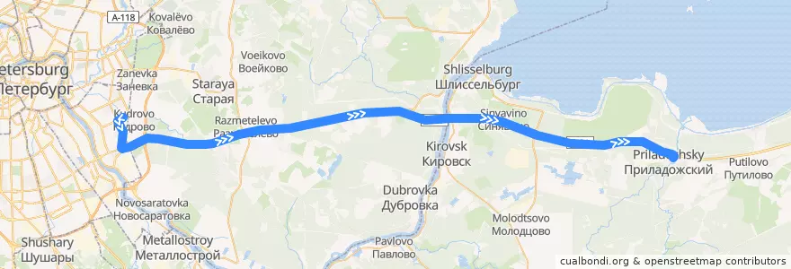 Mapa del recorrido Автобус № 579: Санкт-Петербург, улица Дыбенко => Приладожский de la línea  en Ленинградская область.
