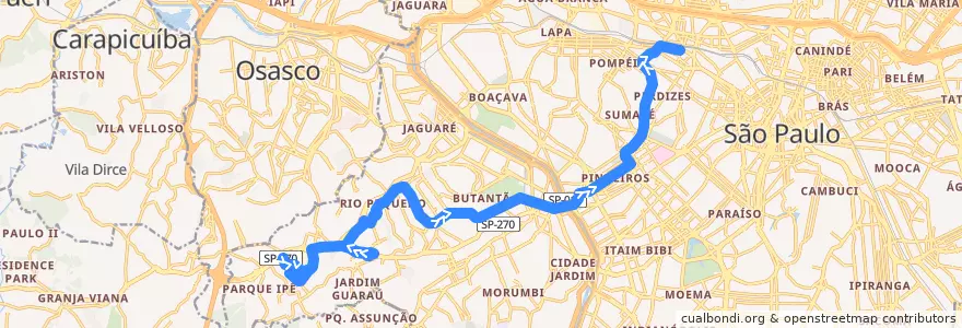 Mapa del recorrido 778J-10 Metrô Barra Funda de la línea  en São Paulo.