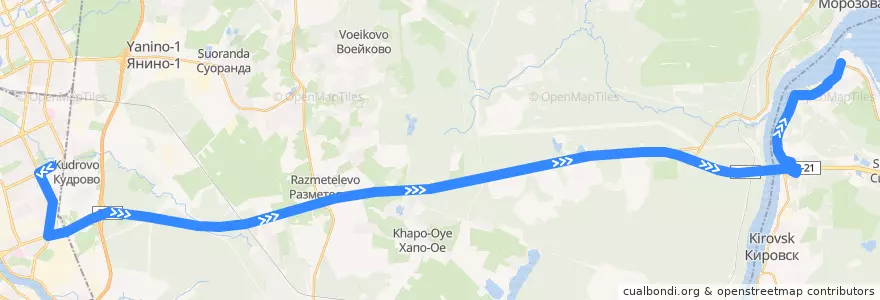 Mapa del recorrido Автобус № 575: Санкт-Петербург улица Дыбенко => Шлиссельбург de la línea  en Ленинградская область.