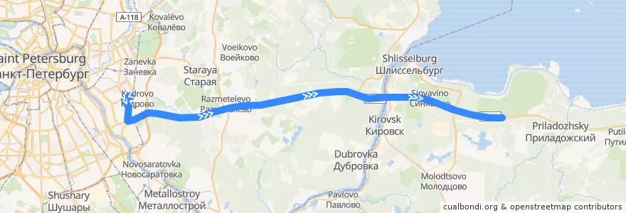 Mapa del recorrido Автобус № 467: Санкт-Петербург, река Оккервиль => Мурманское шоссе, 53-й километр de la línea  en Leningrad oblast.
