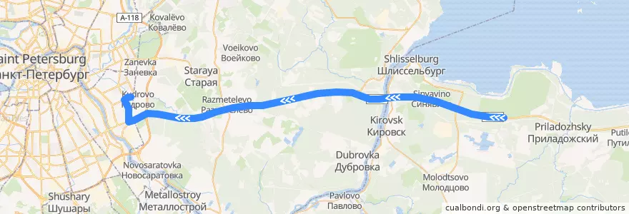 Mapa del recorrido Автобус № 467: Мурманское шоссе, 53-й километр => Санкт-Петербург, река Оккервиль de la línea  en Ленинградская область.