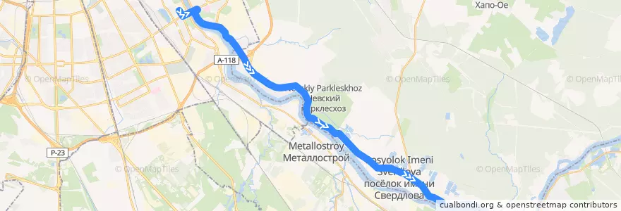 Mapa del recorrido Автобус № 476: станция метро "Ломоносовская" => посёлок имени Свердлова de la línea  en Oblast de Léningrad.