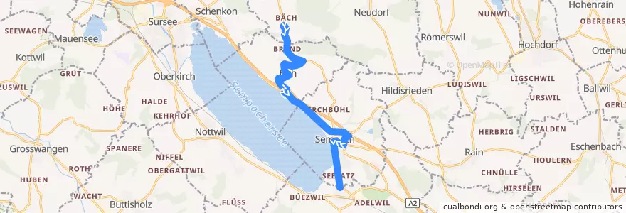 Mapa del recorrido Sempach Station- Gunzwil, Bäch de la línea  en Люцерн.