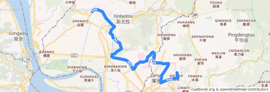 Mapa del recorrido 臺北市 602 天母-北投 (返程) de la línea  en Taipei.